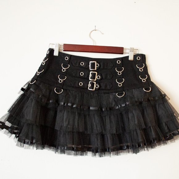 living dead souls Dresses & Skirts - Y2K Goth Punk Tulle Skirt D-Rings Grommets Buckles
